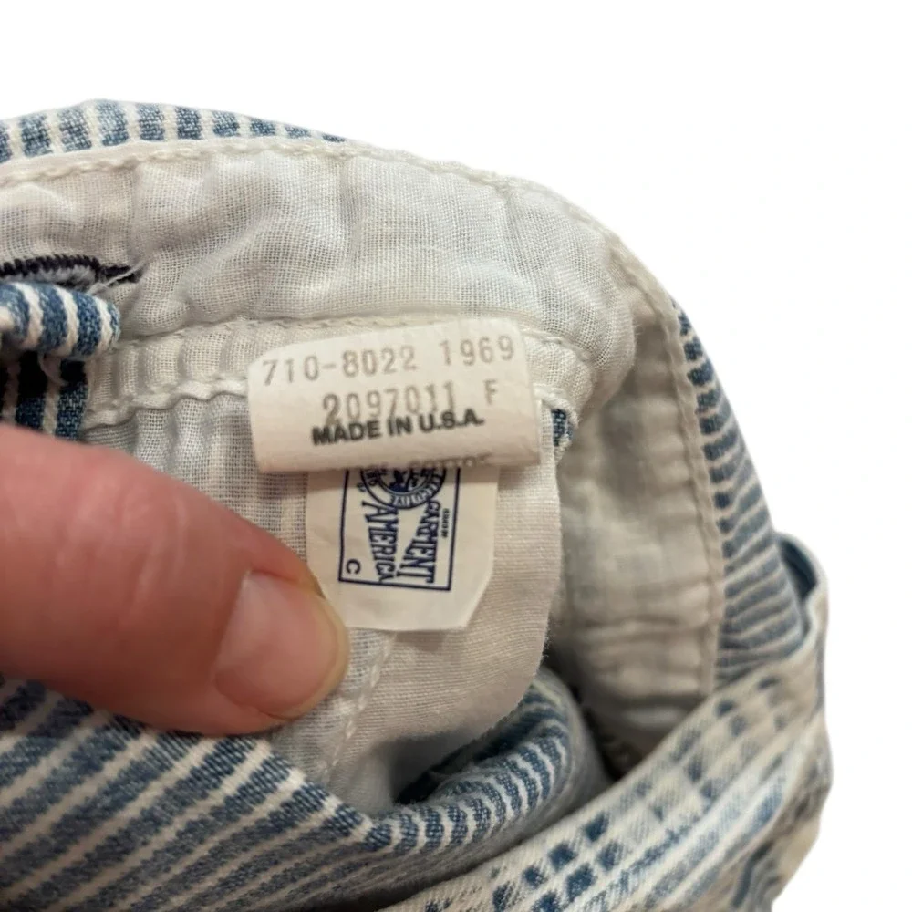 VTG USA‎ OshKosh Vestbak Bib Denim Overall Shorts Striped Size 3/6 M 1969 EUC
